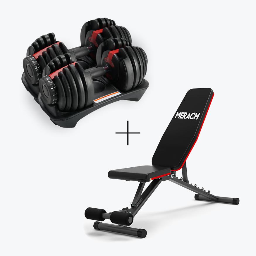 Bundle: Set of Dumbbells (5 - 52.5 lbs) & Bench
