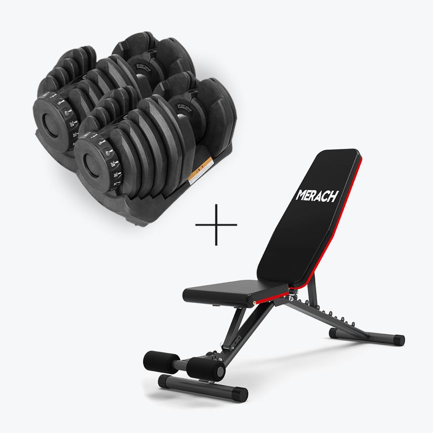 Bundle: Set of Dumbbells (10 - 90 lbs) & Bench